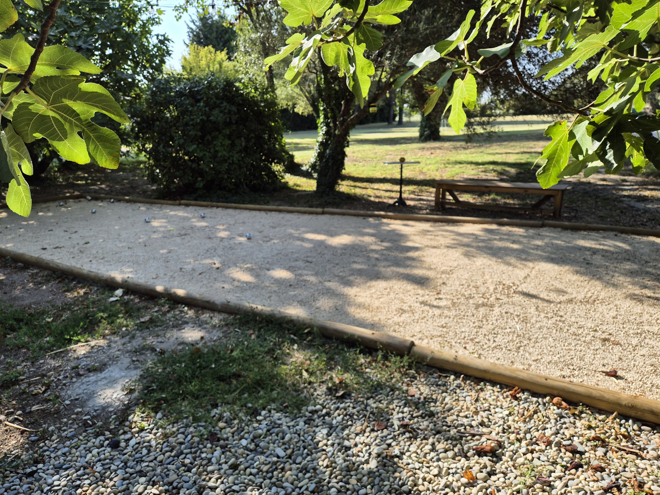 Le terrain de pétanque du Mas au milieu des arbres